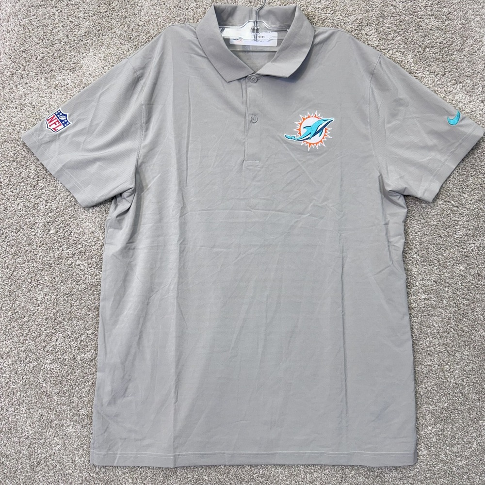 Miami Dolphins Nike Polo Shirt Mens XL Grey NFL Football Dri-FIT Devon Smith EUC